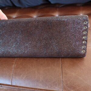 Shagreen sparkly clutch in brown with gold grommets 13" long envelope bag purse